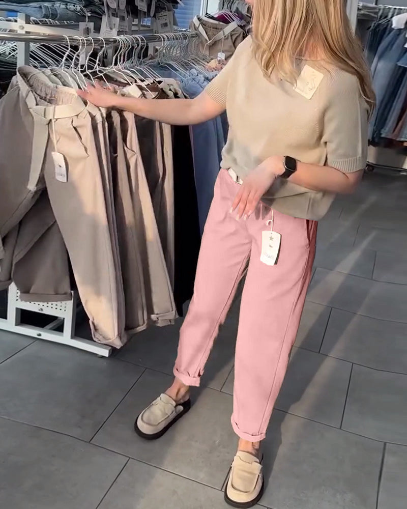 Einfarbige, lässige, gerade Hose