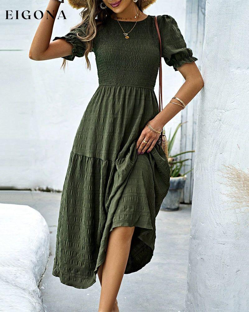 Round neck Shirred Dress 23BF Casual Dresses Clothes Dresses Spring Summer