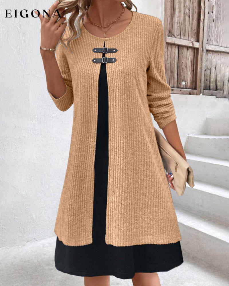 Patchwork rib long sleeve dress Brown 2023 f/w 23BF casual dresses Clothes Dresses