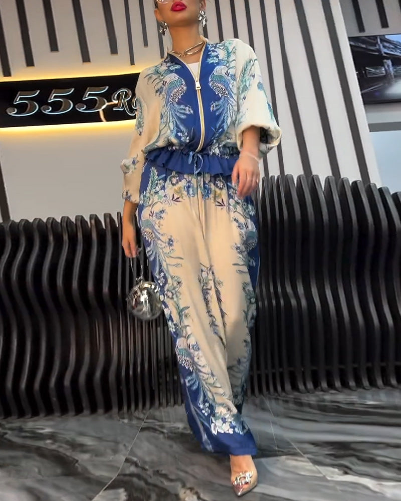 Abito a gamba larga con cerniera e colletto rialzato