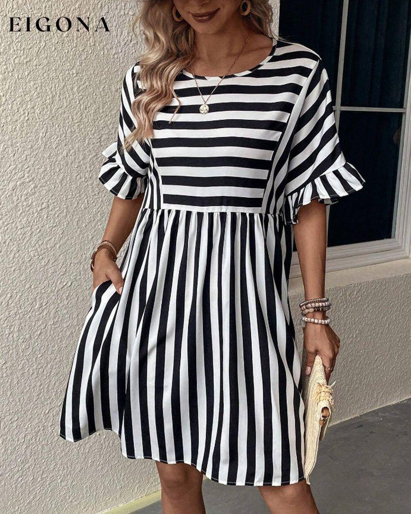 Round Neck Striped Print A-Line Dress 23BF Casual Dresses Clothes Dresses Spring Summer