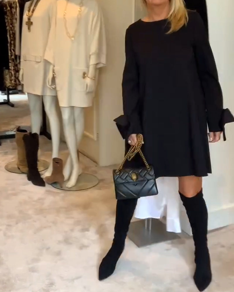 Fashionable Round Neck Bow Sleeve Dress