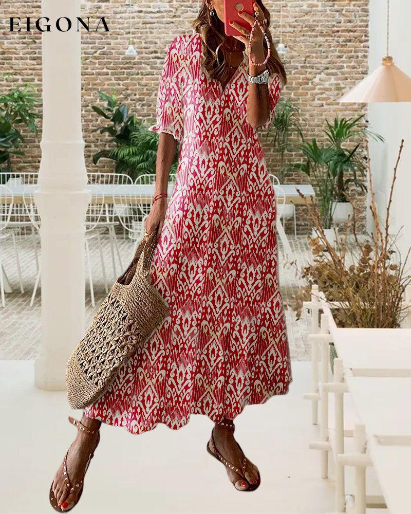 V-neck printed drawstring maxi dress 23BF Casual Dresses Clothes Dresses Spring Summer