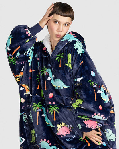 Dinosaur print loose blanket hoodie 2024 f/w Blanket Hoodies