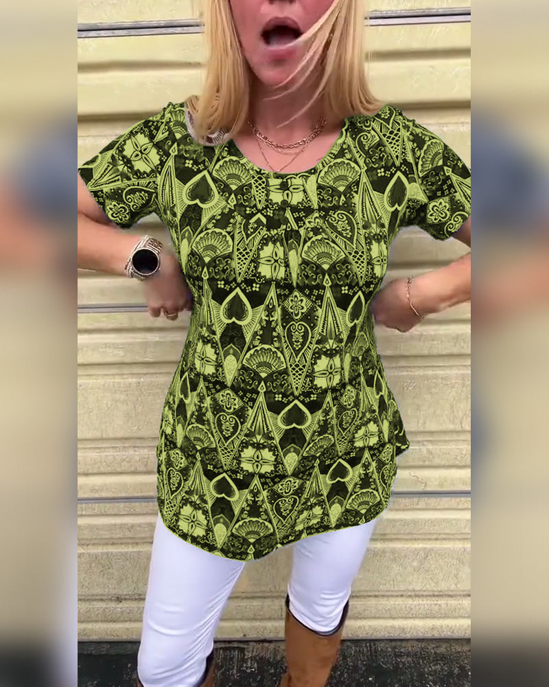 Lässiges Retro-T-Shirt mit Rundhalsausschnitt und Aufdruck