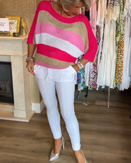 Color block genser med rund hals