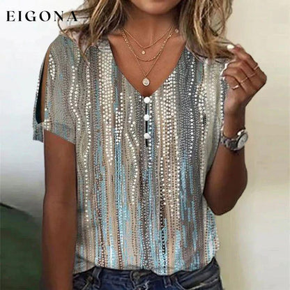 Chic Buttoned V-Neck T-Shirt best Best Sellings clothes Plus Size Sale tops Topseller