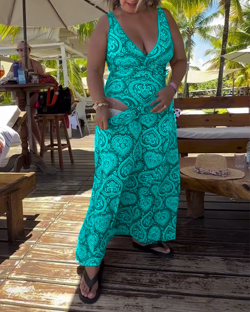 Trägerloser Badeanzug mit Herz-Urlaubs-Print