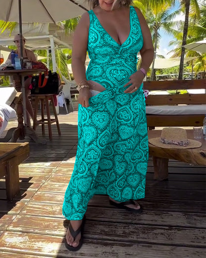 Trägerloser Badeanzug mit Herz-Urlaubs-Print