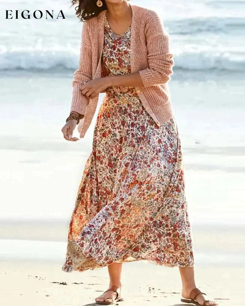 Floral Print Dress with 3/4 Sleeves 23BF Casual Dresses Clothes Dresses