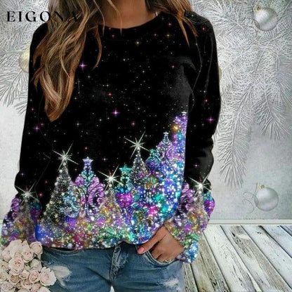 Christmas Print Bling Sweatshirt Black best Best Sellings clothes Plus Size Sale tops Topseller