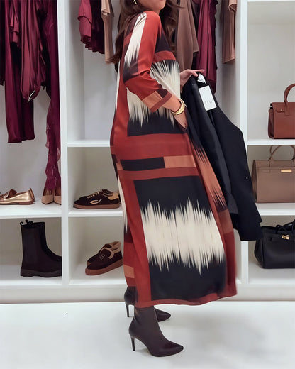 Fashion Printed Round Neck Long Sleeve Dress