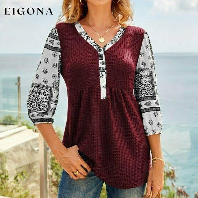 Casual Printed Patchwork Shirt Wine Red Best Sellings clothes Sale tops Topseller