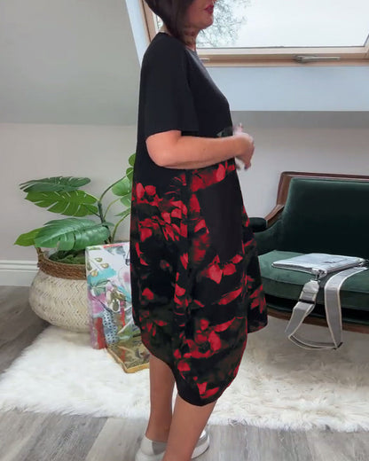 Casual round neck floral print patchwork dress