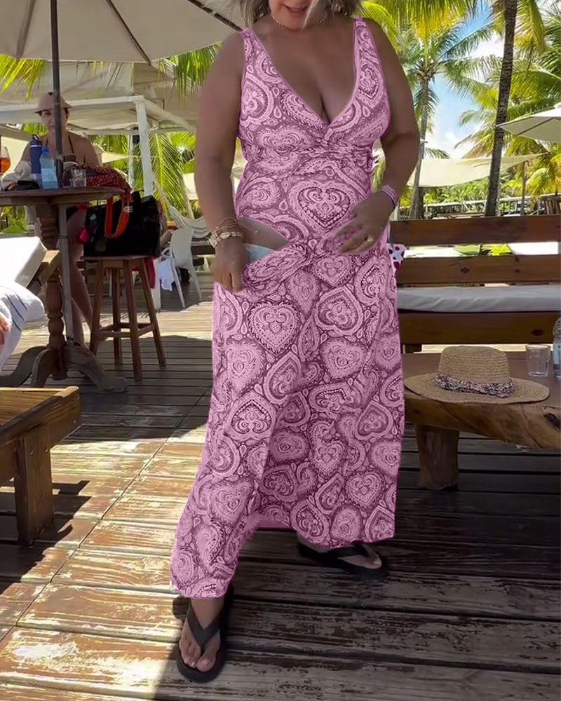 Trägerloser Badeanzug mit Herz-Urlaubs-Print