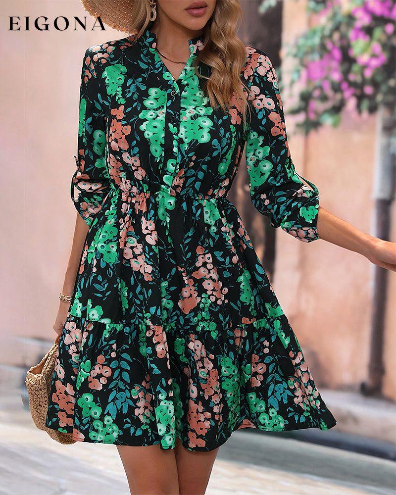 Floral print stylish elegant dress Green 2023 F/W 23BF Casual Dresses Clothes Dresses Spring