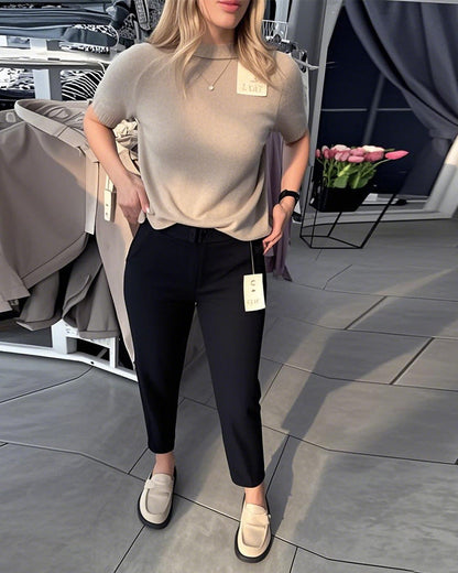 Einfarbige, lässige, gerade Hose