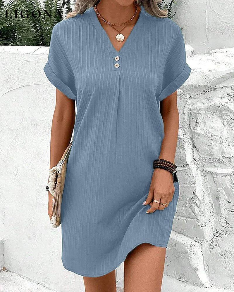 Solid color v neck dress Blue 23BF Casual Dresses Clothes Dresses Spring Summer