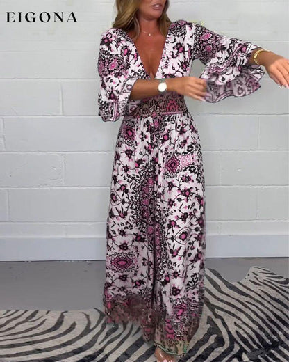 Printed deep V-neck jumpsuit jumpsuits spring summer