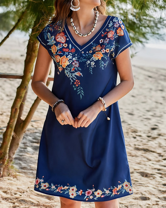 Vestido casual estampado manga curta