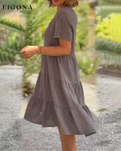 Cotton linen v-neck solid color dress 23BF Casual Dresses Clothes cotton and linen Dresses Spring Summer