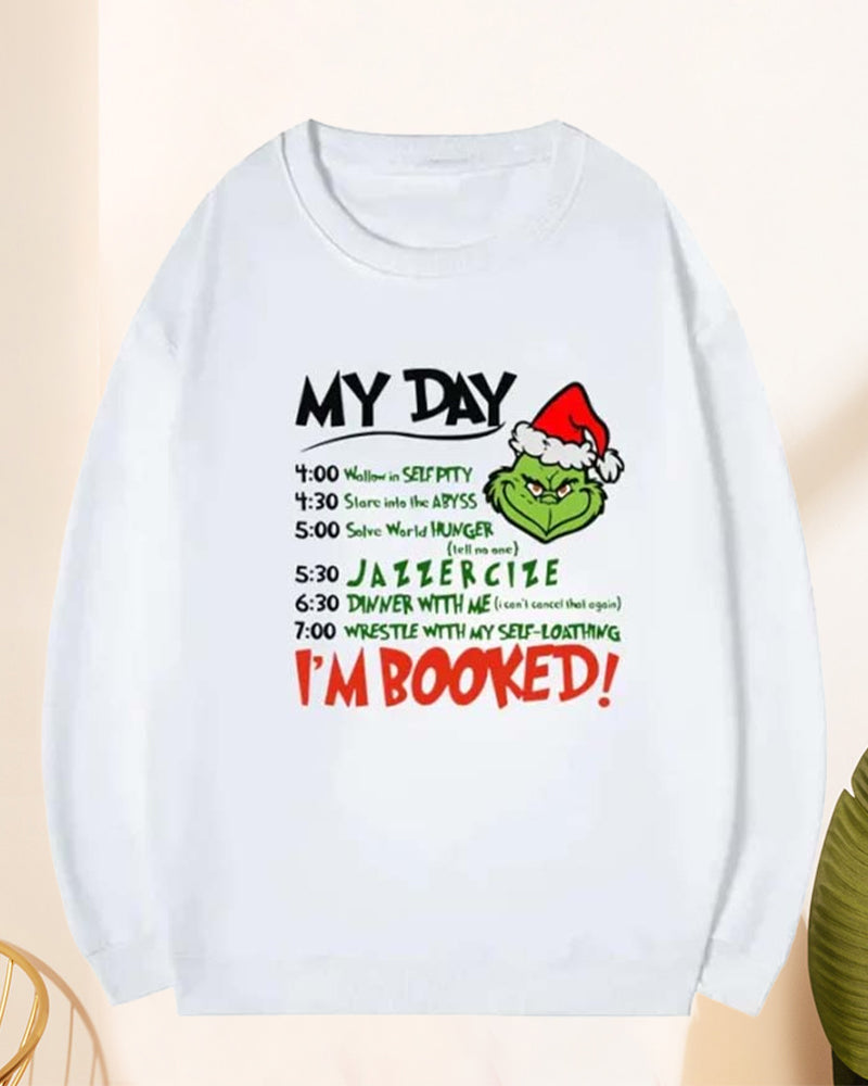 Christmas Grinch Letter Print Crewneck Sweatshirt 2024 f/w Christmas & Grinch sweatshirts