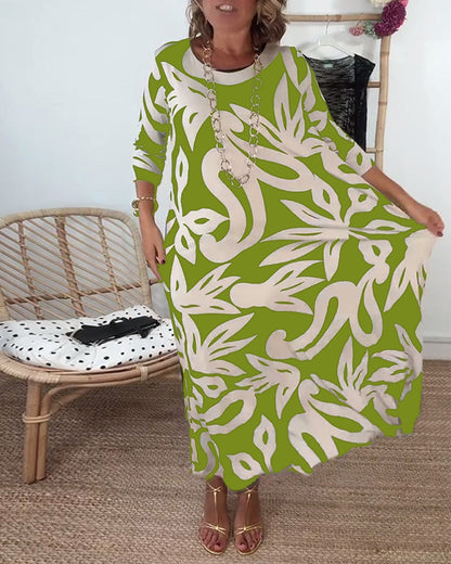 Abito stampato a maniche lunghe con scollo tondo