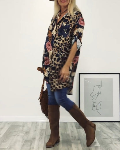 Lapel leopard print shirt