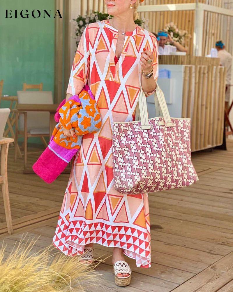 Geometric print v-neck casual dress Casual Dresses Clothes Dresses SALE Spring Summer