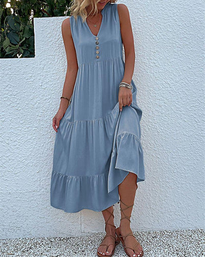 Solid color sleeveless casual dress Sky blue 23BF Casual Dresses Clothes Dresses Summer