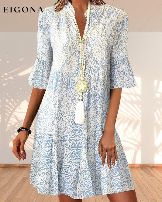 Printed half-sleeve elegant dress Blue 23BF Casual Dresses Clothes Dresses Spring Summer
