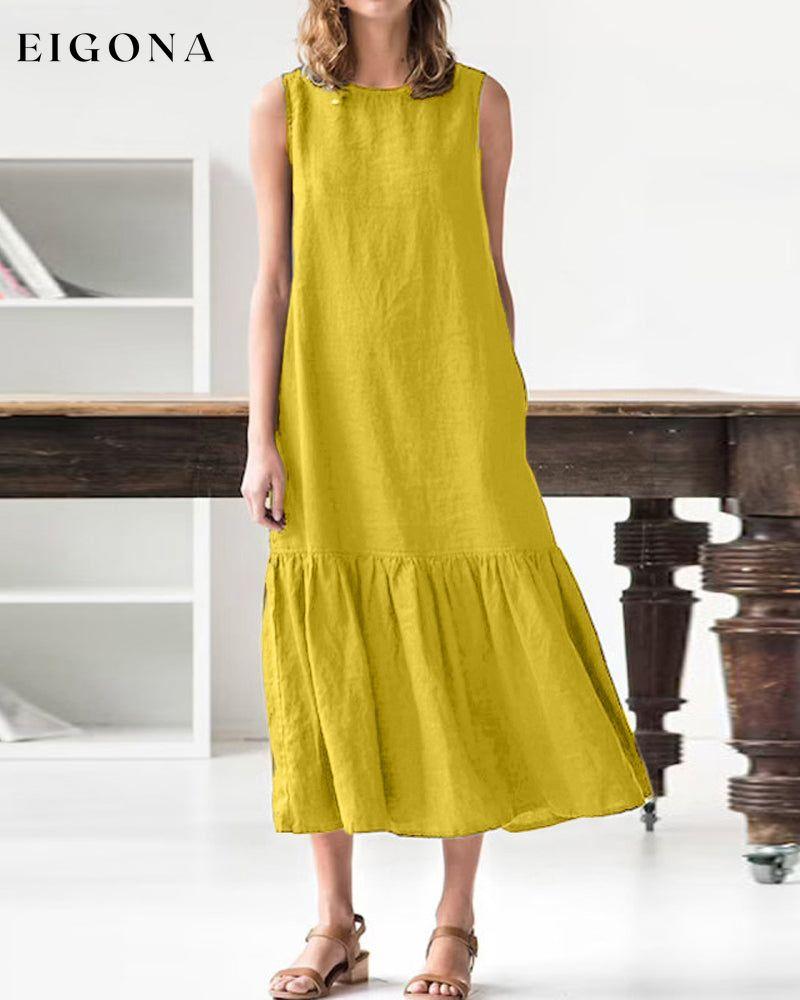 Solid color ruffle sleeveless dress Yellow 23BF Casual Dresses Clothes Dresses Summer