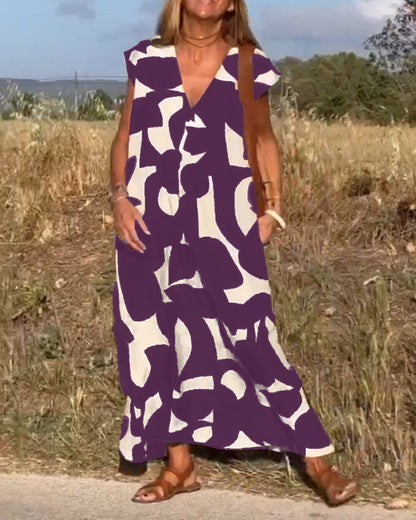 Vestido estampado com decote em V