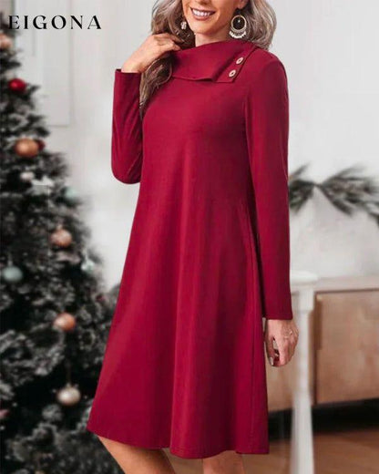 Solid Color Button Elegant Dress 23BF Casual Dresses Clothes Dresses Dresses Women