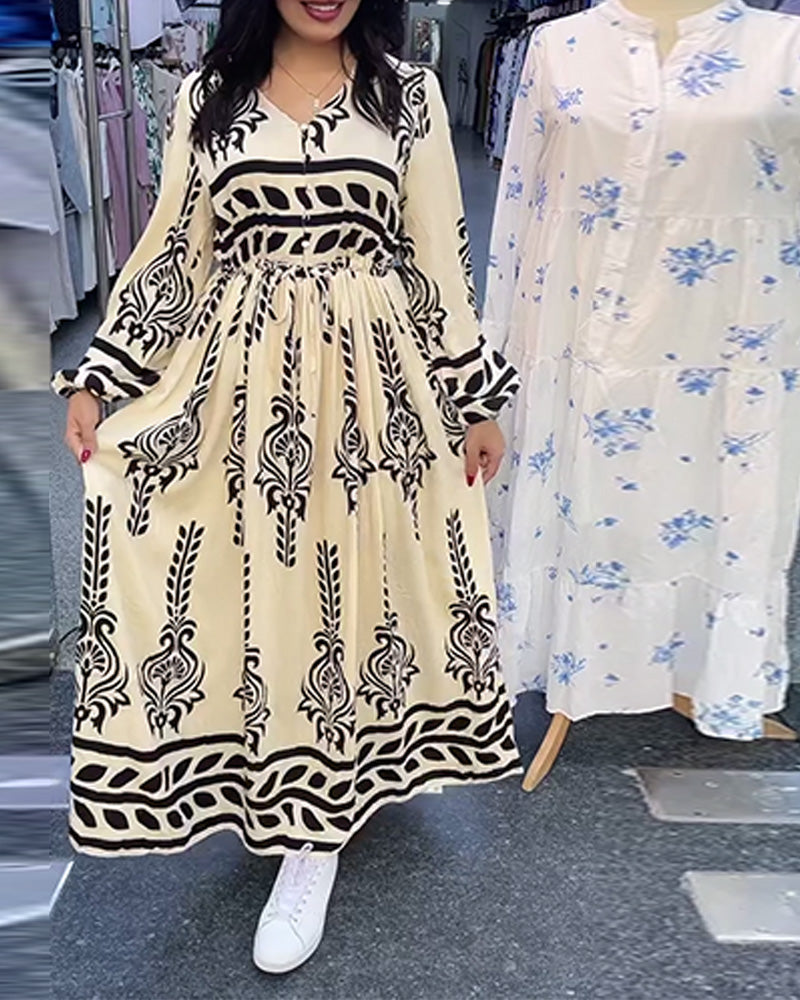 Kleid mit Laternenärmeln und V-Ausschnitt