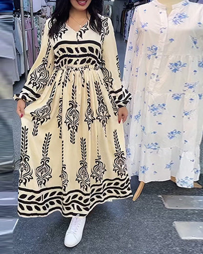 Kleid mit Laternenärmeln und V-Ausschnitt