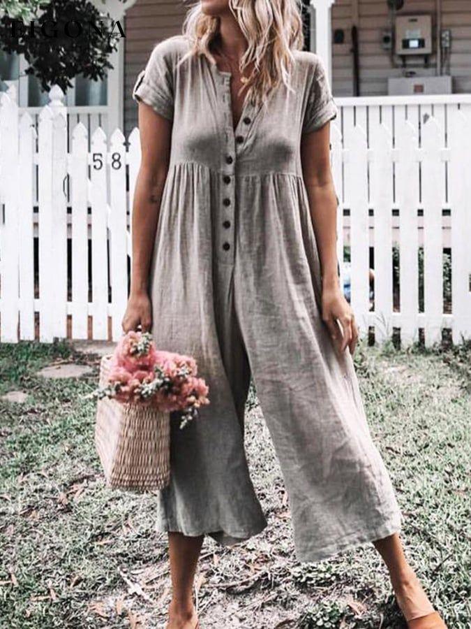 Women's Breasted Casual Jumpsuit cotton linens jumpsuits