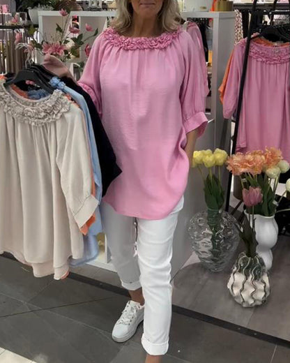 Lockere Bluse mit halblangen Ärmeln und Blumenmuster