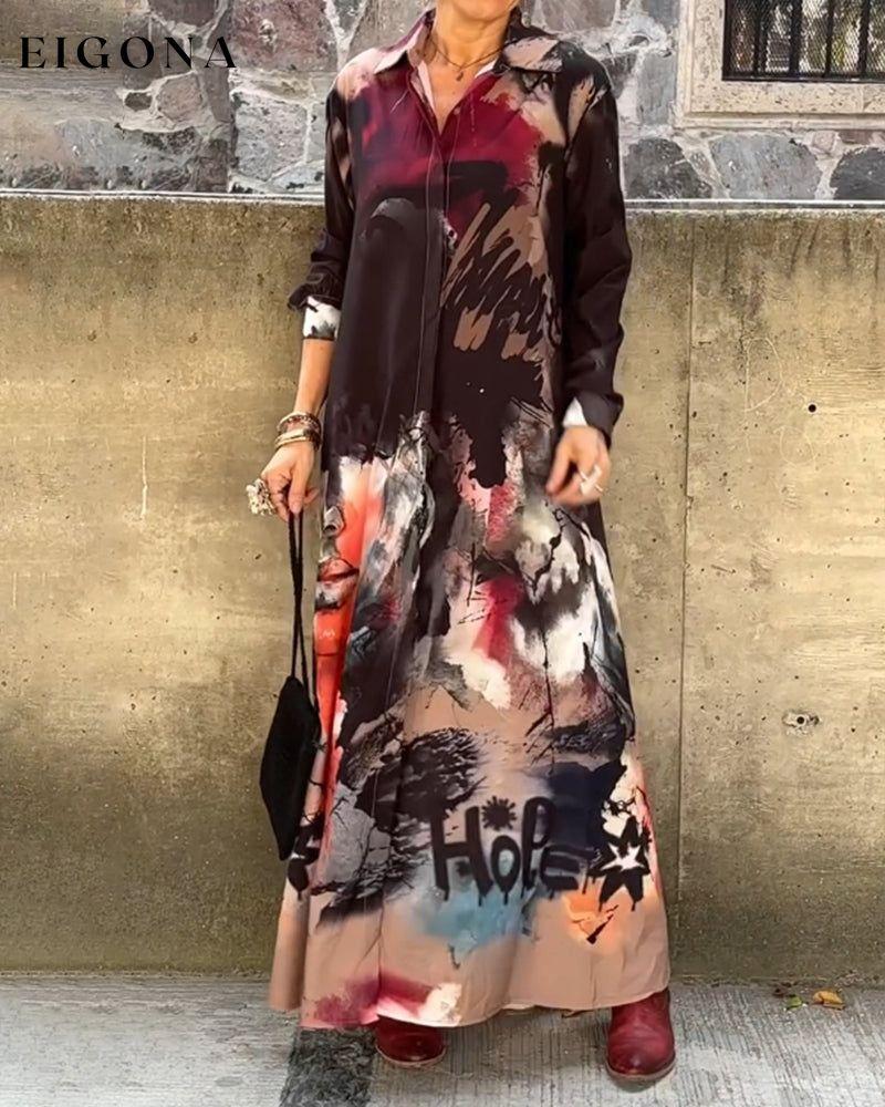 Graffiti print lapel casual long dress casual dresses spring summer