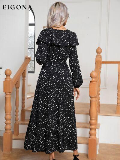 Polka Dot Tie Front Long Sleeve Slit Dress B&S casual dresses clothes dress dresses long sleeve dress long sleeve dresses maxi dress Ship From Overseas