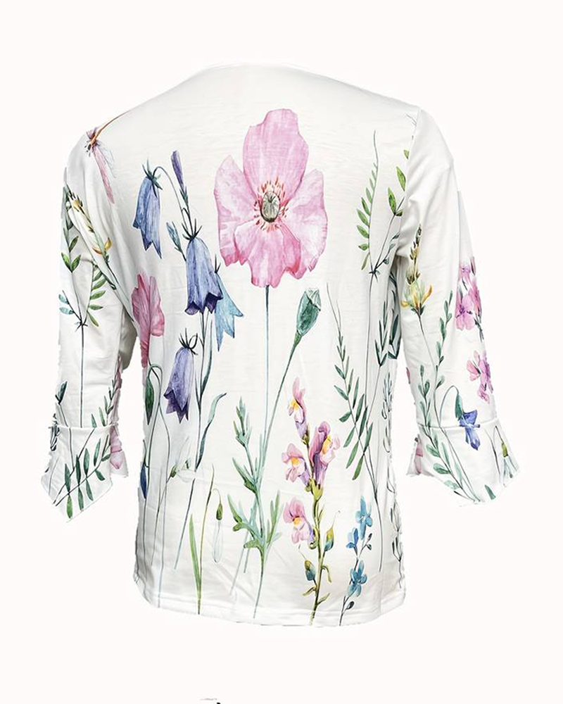 Casual floral print three-quarter sleeve button blouse blouses & shirts spring summer