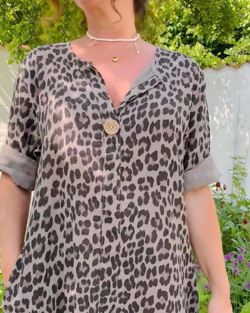 Short-sleeved leopard print casual dress casual dresses spring summer