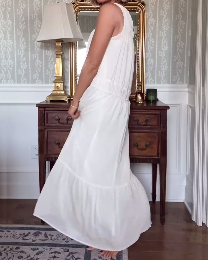 Temperamentvolles ärmelloses, einfarbiges langes Kleid