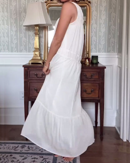 Temperamentvolles ärmelloses, einfarbiges langes Kleid