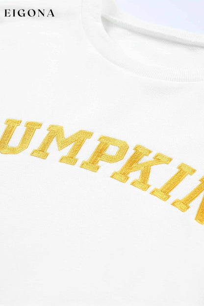 White PUMPKIN Flocking Graphic Pullover Sweatshirt and Shorts Set 2 piece All In Stock clothes Day Halloween halloween Occasion Home Season Fall & Autumn set sweatshirt set