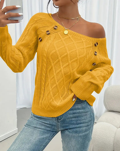 Einfarbiger Zopfmusterpullover mit Raglanärmeln und Schnalle