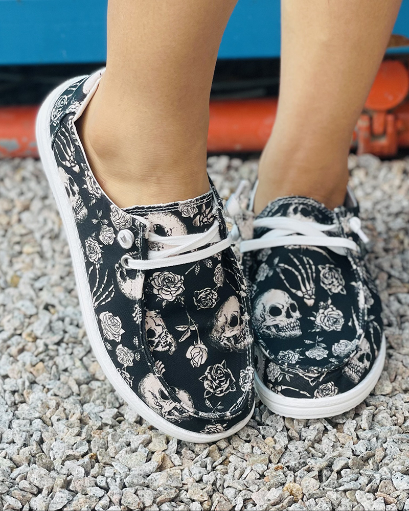 Halloween themed printed canvas shoes flats halloween