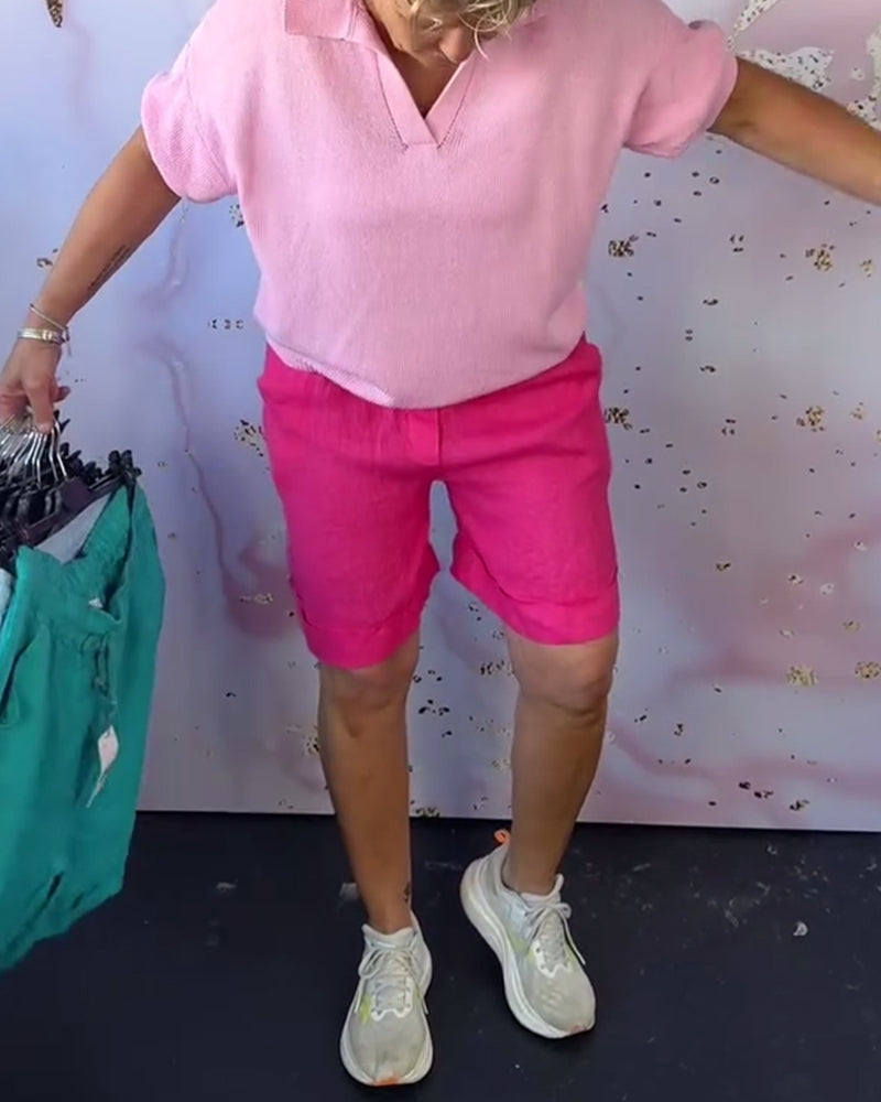 Einfarbige Freizeitshorts aus Baumwolle und Leinen