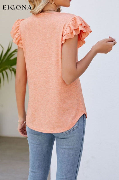 Smocked Flutter Sleeve V-Neck Top clothes Lamy Ship From Overseas Shipping Delay 09/29/2023 - 10/02/2023 shirt shirts short sleeve top tops trend