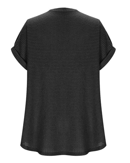 Women's Waffle Knit V-Neck Casual Summer T-shirt